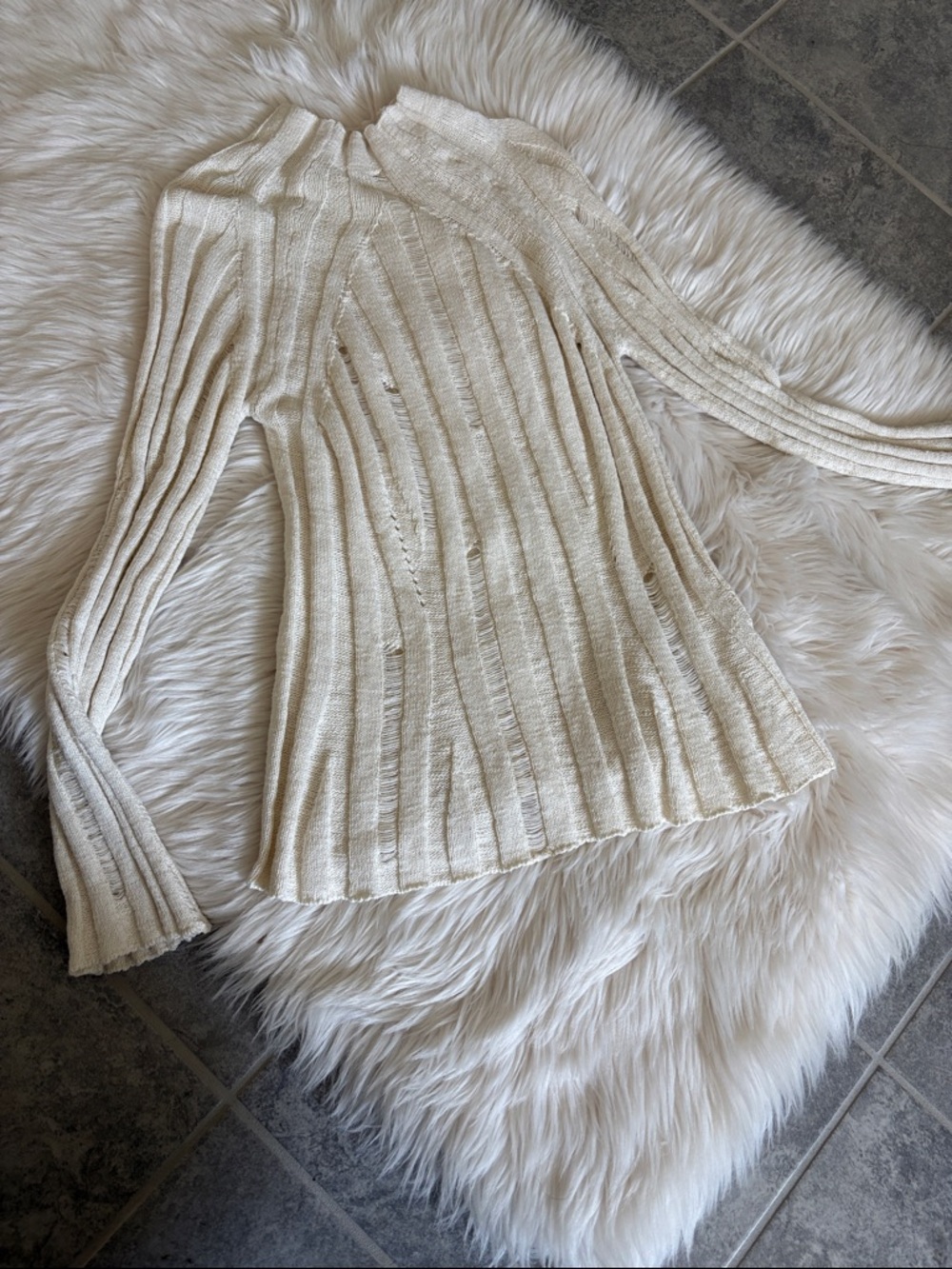 Zara Cream Ribbed Turtleneck Sweater